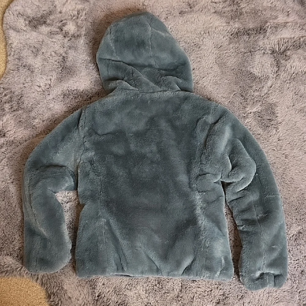 SAVE THE DUCK reversible Faux Fur Puffer Jacket hood- Grayish blue Laila - Picture 14 of 15
